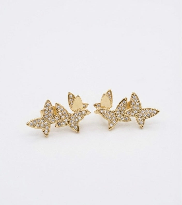 Triple butterfly 14k plated studs