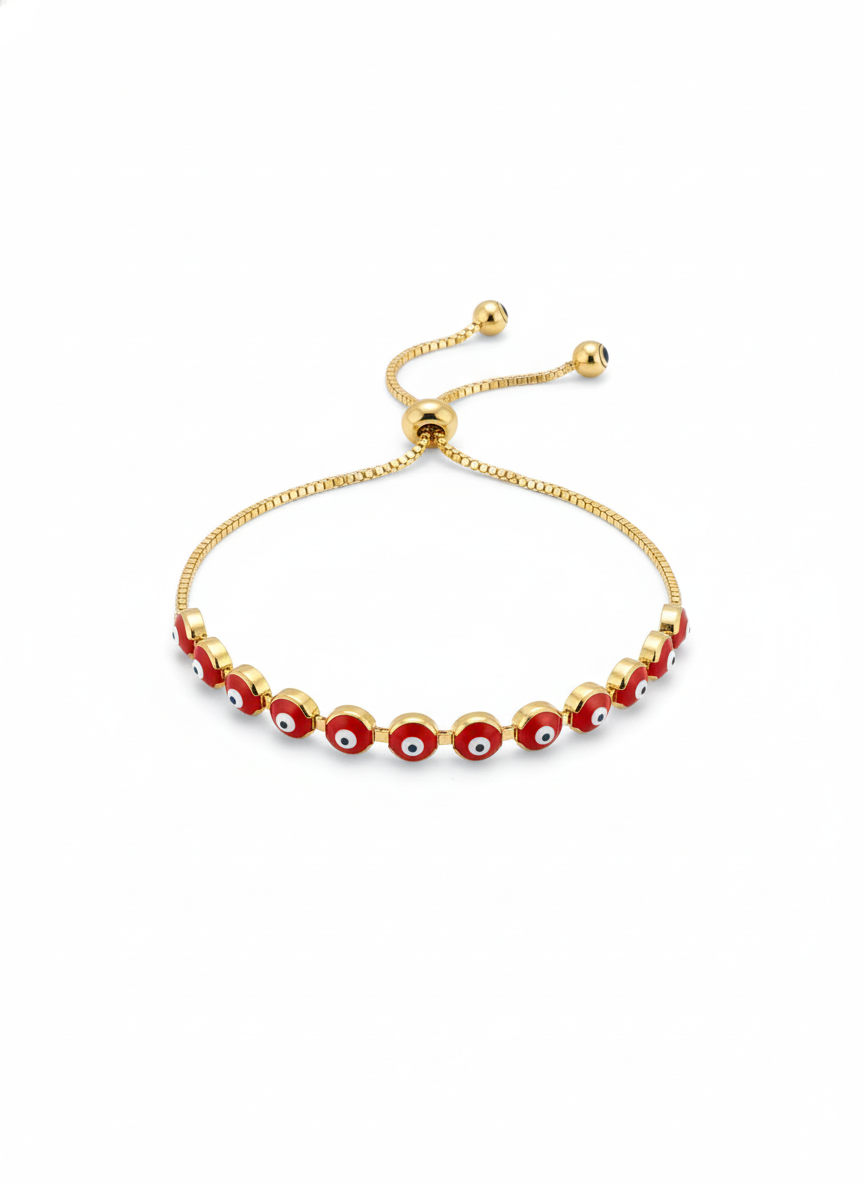 Evil Eye Red 18k plated Adjustable strap